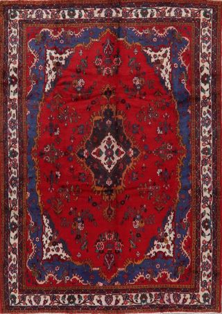 Vintage 7x10 Malayer Red Oriental Wool Area Rug Hand - Knotted Medallion Carpet