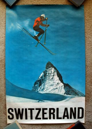 1960s Switzerland Travel Poster Train Airline Zermatt Alps Ski Suisse