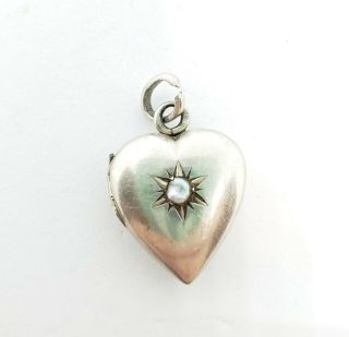 Adorable Vintage 800 Silver Puffy Heart Locket Charm Pendant With Coin Pearl
