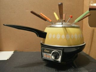 Vintage Oster Electric Fondue Pot With Fondue Forks Harvest Gold