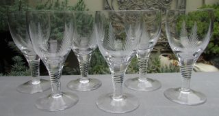 Vintage Set 6 Stuart Crystal Sherry Glasses Woodchester Fern Pattern
