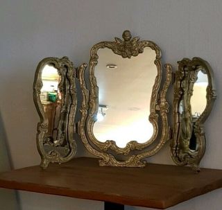 Antique Gilt Triple Swing Dressing Table Mirroratsonea Approx Dated 16:11:1955.