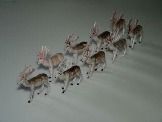 Nine Vintage 1960s Little Reindeer One With Red Nose Hong Kong Hand Painted