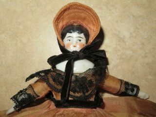Antique Small German China Doll Head W/ Full Body 6.  5 " - Full Outfit