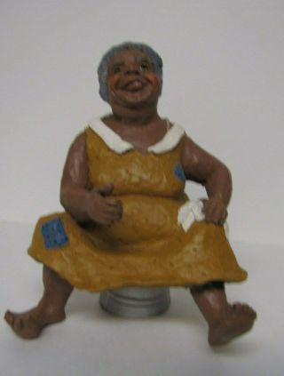 Vintage Crunkleton Folk Art Figurine African American Old Woman Sitting On Bucke