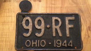Ohio 1944 License Plate W/ Dayton Power & Light Company Badge