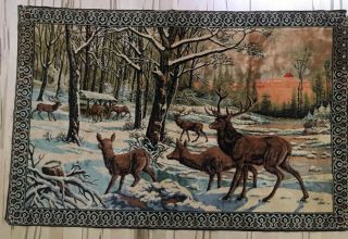 Vintage Wall Tapestry Wildlife Deer Doe Buck Fawn 48 " X 72 "
