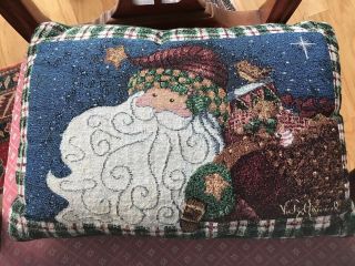 Vintage Vicki Howard Tapestry Christmas Pillow Santa Claus Bird Star Night Sky 2