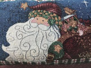 Vintage Vicki Howard Tapestry Christmas Pillow Santa Claus Bird Star Night Sky 3