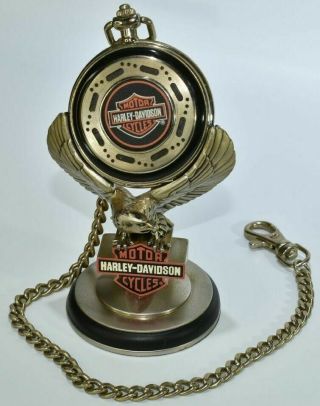 Harley Davidson Franklin Heritage Softail Classic Pocket Watch W Stand Vtg