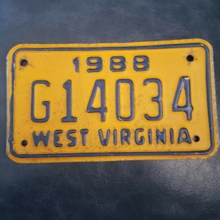 Vintage West Virginia Motorcycle License Plate 1988