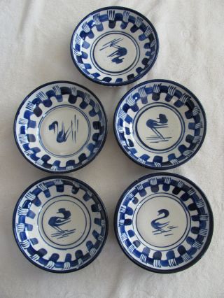 Vintage Oaxaca Mexico Pottery Cobalt Blue & White - 5 Soup/salad/cereal Bowls