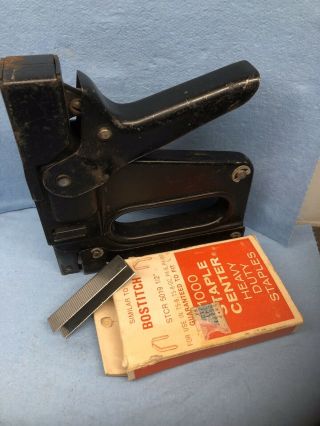 Vintage Bostitch T - 5 Tacker Staple Gun Stapler Black W/ Staples