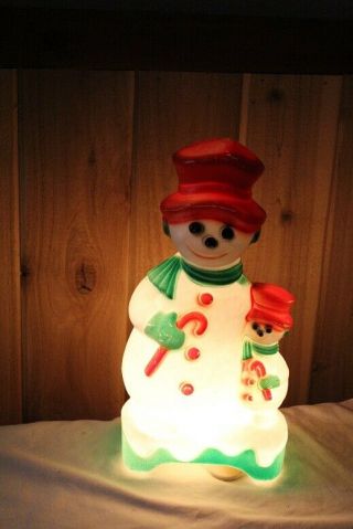 Vintage 1976 Empire Double Sided Snowman Blow Mold With Light