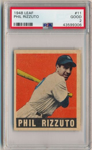 Phil Rizzuto 1948 Leaf 11 Rc Rookie Graded Psa 2 Good York Yankees Hof