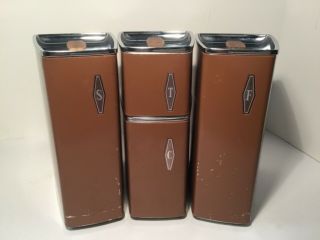 Vintage Canister Set,  Mid Century Modern,  4 Canisters W/lids,  Metal