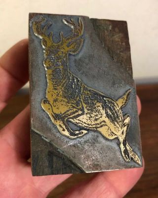 Vintage Deer Buck Wood Printers Block Letterpress Printing Stamp