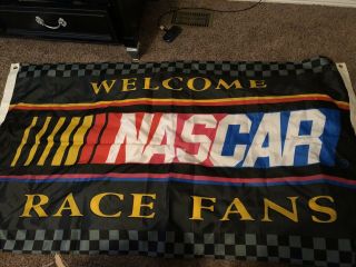 Vintage Large Nascar Logo Racing Welcome Race Fans Flag