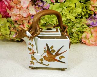 Rare Antique Royal Worcester Porcelain Square Teapot Dragon Handle