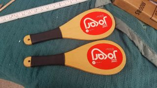 Vintage Pair Circa 1970 Jokari Wood " Champ Model " Paddles Racquets Ball Game Euc