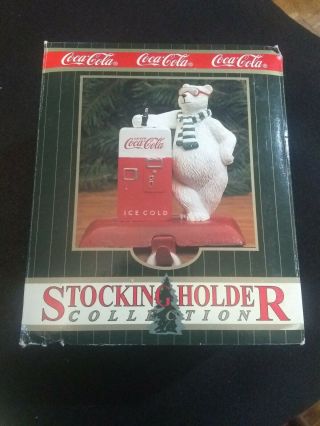 1997 Vintage Coca Cola Christmas Polar Bear Stocking Holder