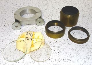 Vintage Camera Parts 2 Drop In Filters,  3 Threaded Brass Rings And Clamp (?)