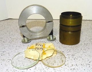 Vintage Camera Parts 2 Drop In Filters,  3 Threaded Brass Rings and Clamp (?) 2
