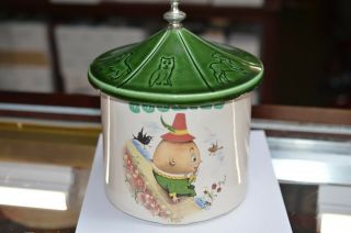 Vintage Ceramic Humpty Dumpty Cookies Cylindrical Animal Top 10 " Cookie Jar