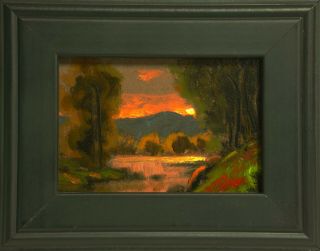 Max Cole Art Aceo Oil Painting Landscape Signed Vintage Antique Framed Sunset 7