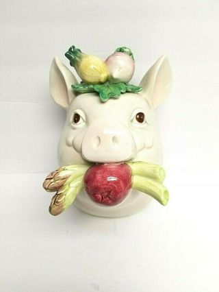 Fitz & Floyd French Market Pig Head Ceramic Wall Pocket Vase Planter Vintage 2