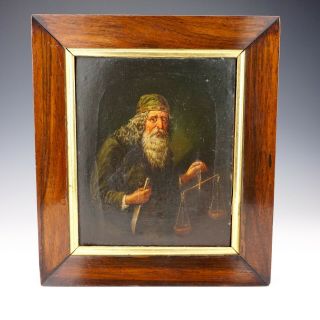 Antique Oil On Canvas Painting Of A Jewish Money Lender - In Frame