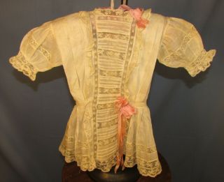 Edwardian Lawn Dress With Pink Silk Ribbons,  Insert Lace
