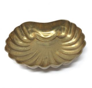 Vintage Brass Shell Scallop Dish Vanity Tray Trinket Or Candy Bowl Large Heavy