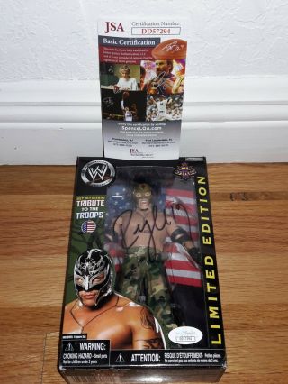 Jsa Jakks 619 Rey Mysterio Signed Figure Tribute To Troops Camo Outfit Limited