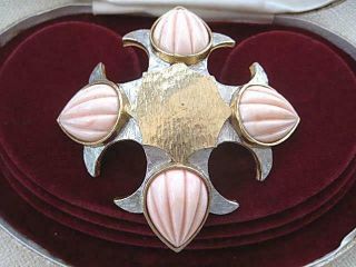 Large Vintage Signed Pauline Rader Maltese Cross Pendant/ Brooch/pin - Peach