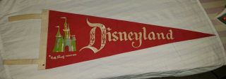 Disneyland Pennant Walt Disney Productions Red Flag Banner 1960s Vintage Vtg