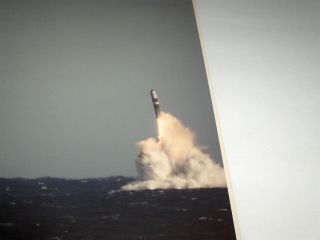 VINTAGE NASA USN U.  S.  NAVY TRIDENT MISSILE LAUNCH FROM WATER KODAK COLOR PHOTO 2
