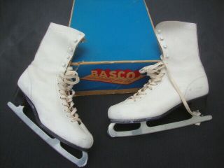 Vintage Basco Women Figure Ice Skates Sz 7 White Leather W Box Athletic Shoe Co