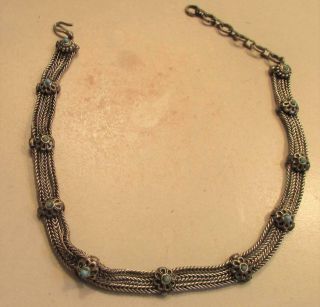 Vintage 60 ' s Lucite Bead Chain Link Choker Necklace 3 Strand Blue Silver Tone 2