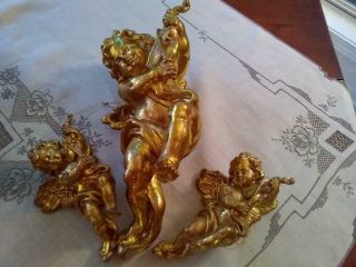 Vintage Gold Cupid Cherub Angel Christmas Ornaments - Italian Baroque Style