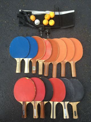 Vintage Ping Pong Paddle Set 14 Paddles With Net And Balls