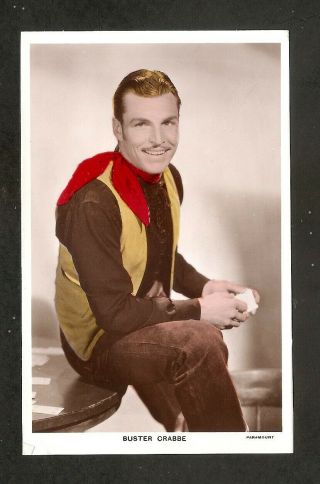 Buster Crabbe Postcard Vintage Hand Coloured Real Photo Card Paramount