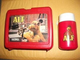 Vintage 1987 Alf Tv Show Red Plastic Lunchbox And Thermos