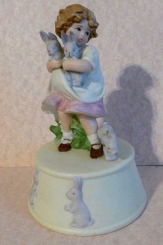 Vintage Shackman Music Box Schmid 1988 - Girl With Easter Bunny Rabbits
