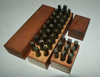 Vintage Millers Falls Set Of 1/4 " Steel Letters & Numbers W Wood Boxes