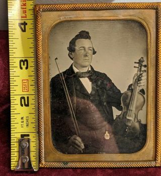 ANTIQUE 1/4 PLATE ABROTYPE PHOTO / MAN WITH VIOLIN / NO CASE. 2