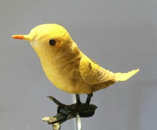 Antique Spun Cotton Yellow Canary Bird On A Clip Christmas Ornament Paper Wings