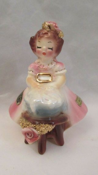 Vtg 1950s Josef Originals Ceramic Figurine.  Monday Girl Child Washing Clothes Nr