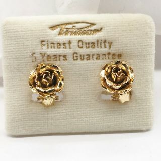 Vintage 9ct Rolled Gold Rose Flower 3d Effect Clip On Ladies Earrings