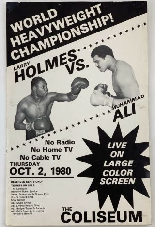 Vintage 1980 Muhammad Ali Vs Larry Holmes Wbc Fight Poster Boxing Advertisement